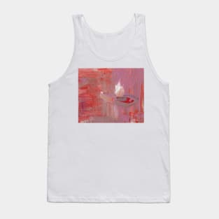 Abstract Oil Painting Waterlily Pink White Red Tank Top